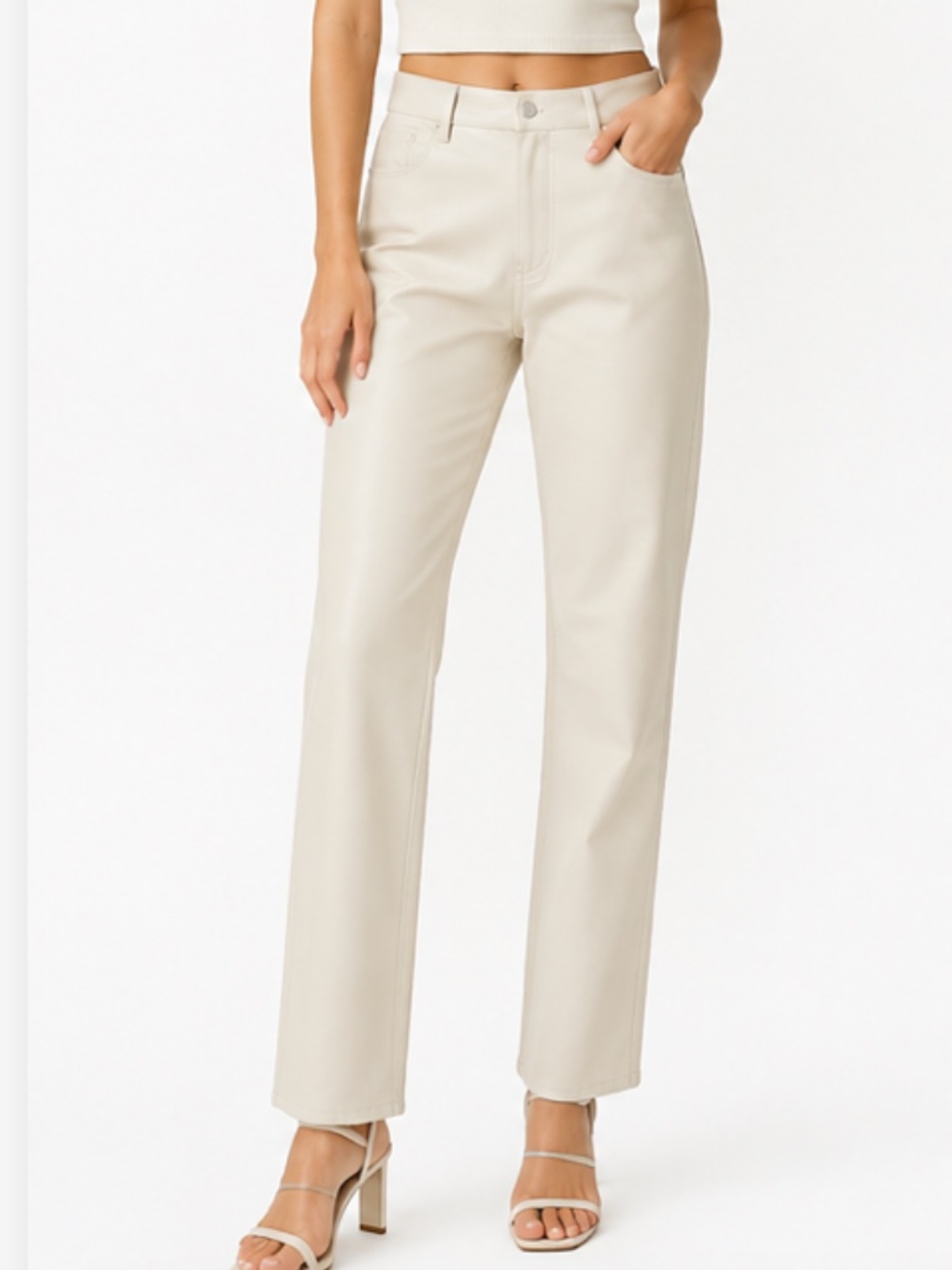 NWT Wild Pony - Cream Vegan Leather Straight Leg Pants - SzS